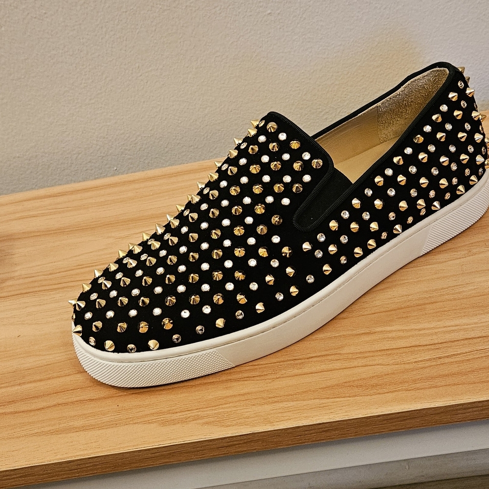 Men's Christian Louboutin Black Suede Spike-Studded Luxury Loafers Size 10 US - Picture 6 of 16